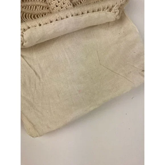 *Boho Small Macrame Purse Double Wood Handles Button Closure Lined - Picture 6 of 6